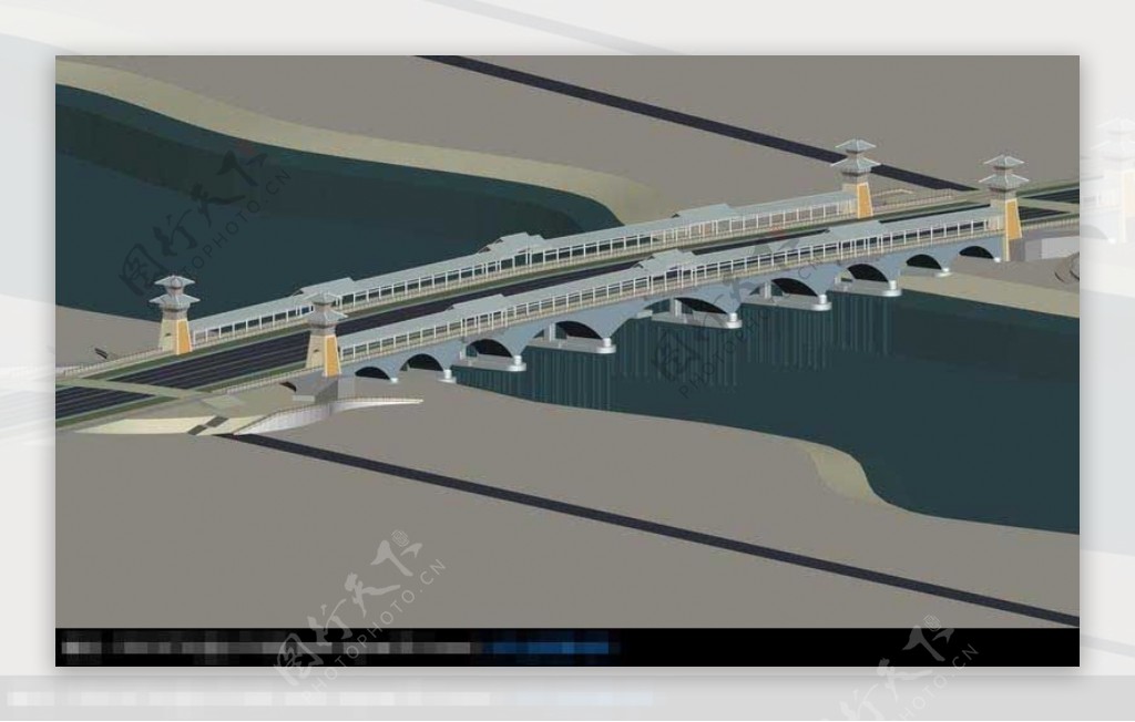 中国民族风的桥梁大桥3D小品建筑模型