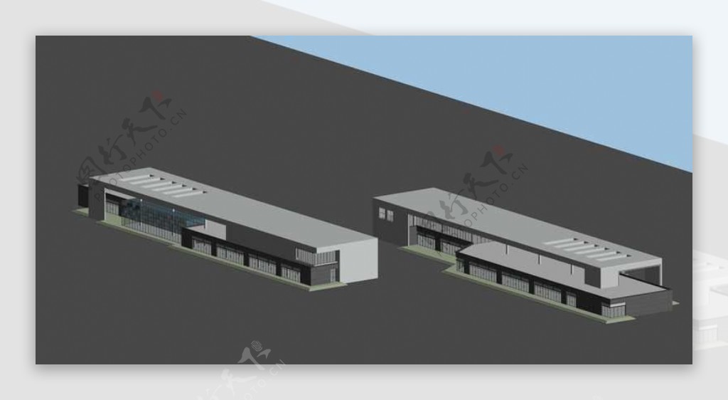 长方形商业街建筑模型