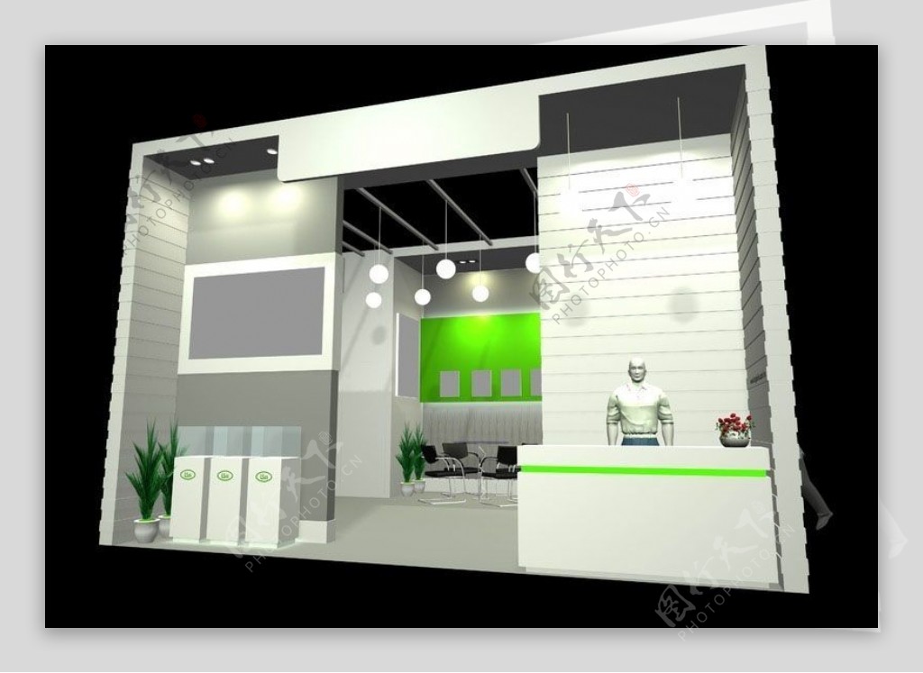 绿色展厅效果图3D模板素材