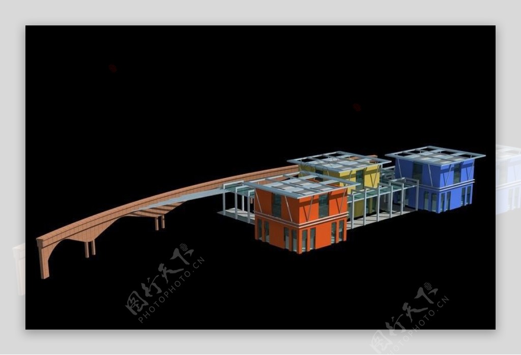 彩色时尚小公建建筑3D模型