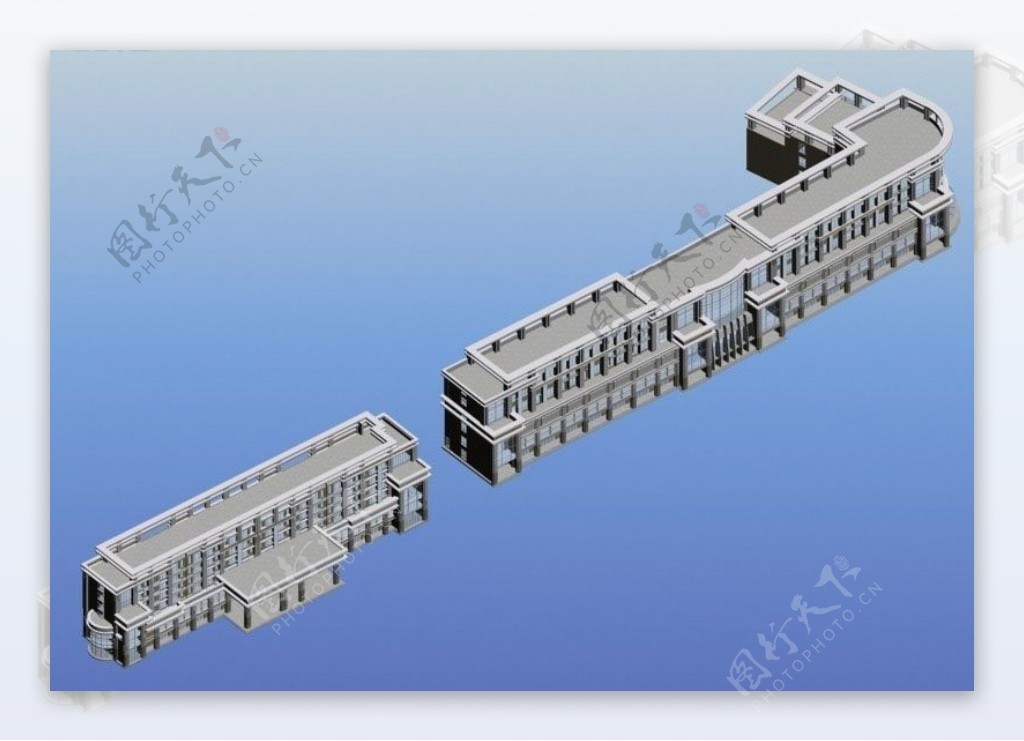 商业街建筑群鸟瞰3D模型