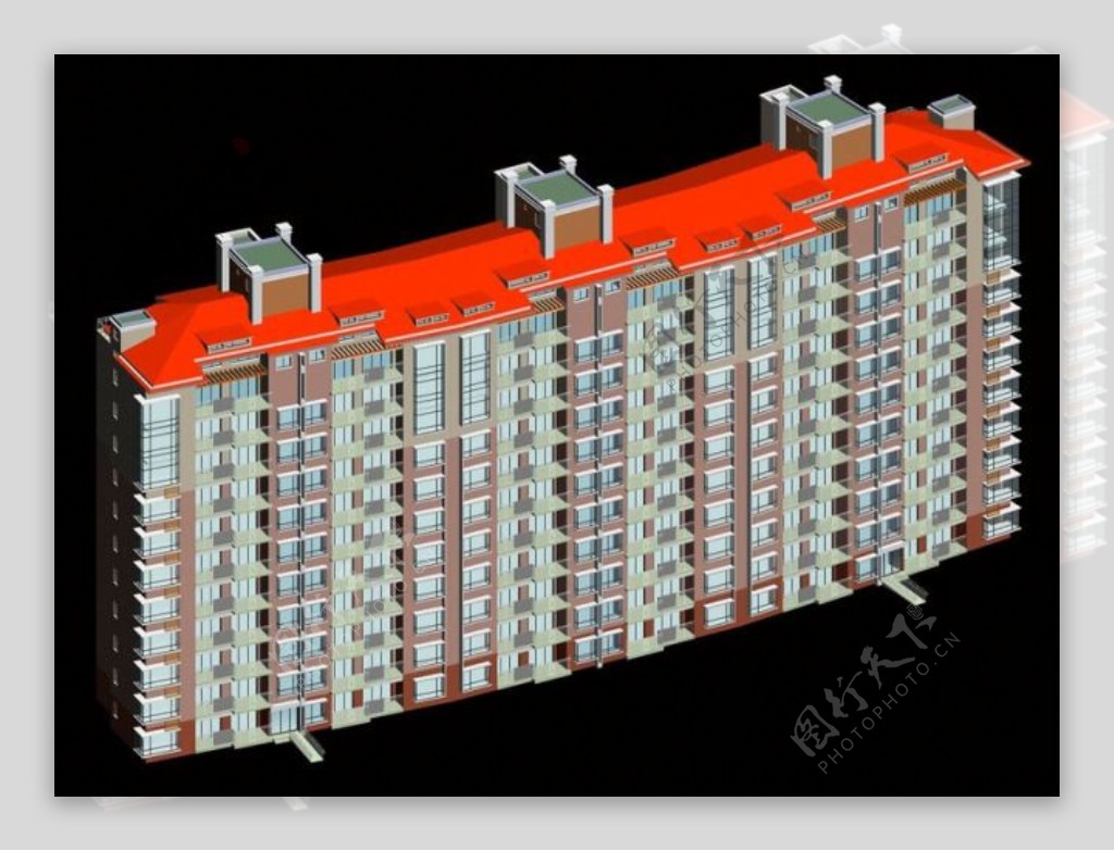 红坡顶小高层住宅建筑3D模型