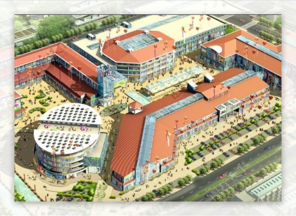 商业中心建筑群鸟瞰效果图3d模型