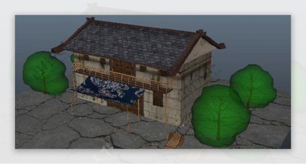 绿树房屋游戏模型素材