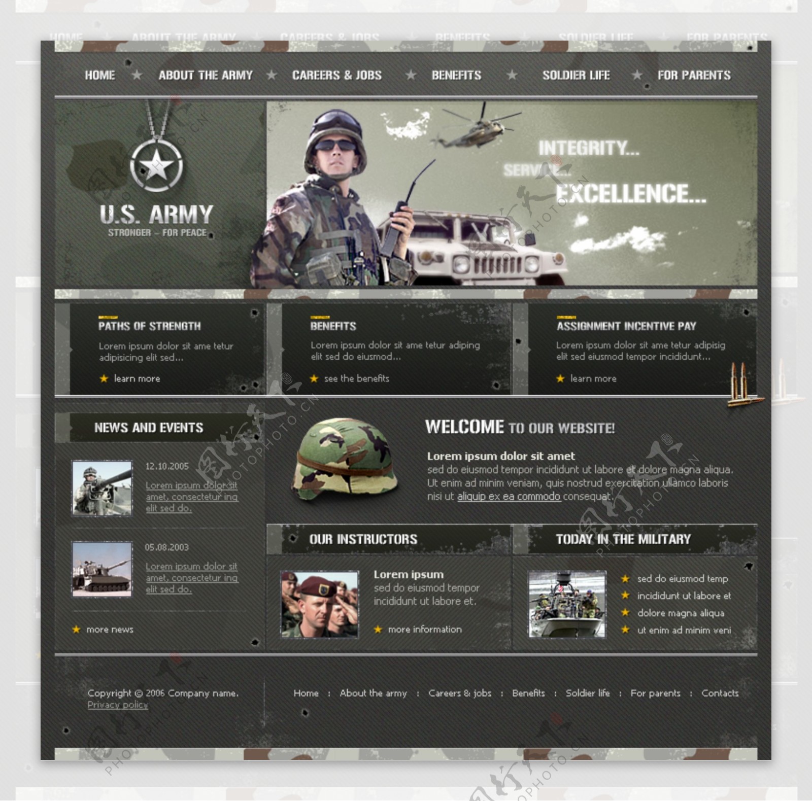 美国陆军军事资讯网页模板