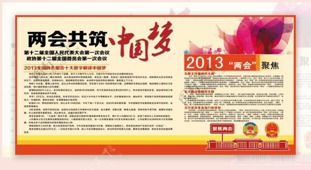 两会共筑中国梦宣传栏展板图片PSD素