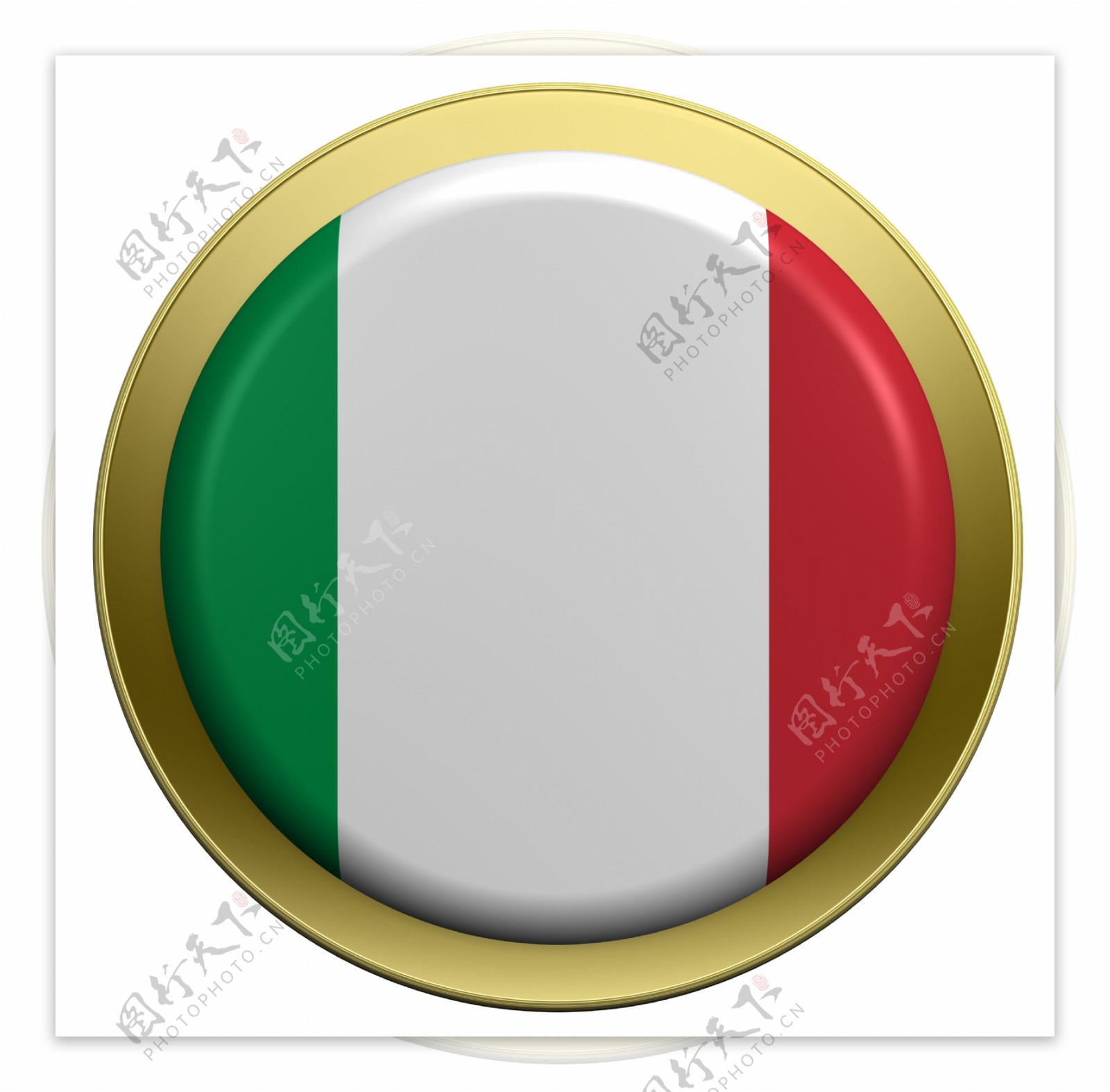 意大利国旗上的圆形按钮白色隔离