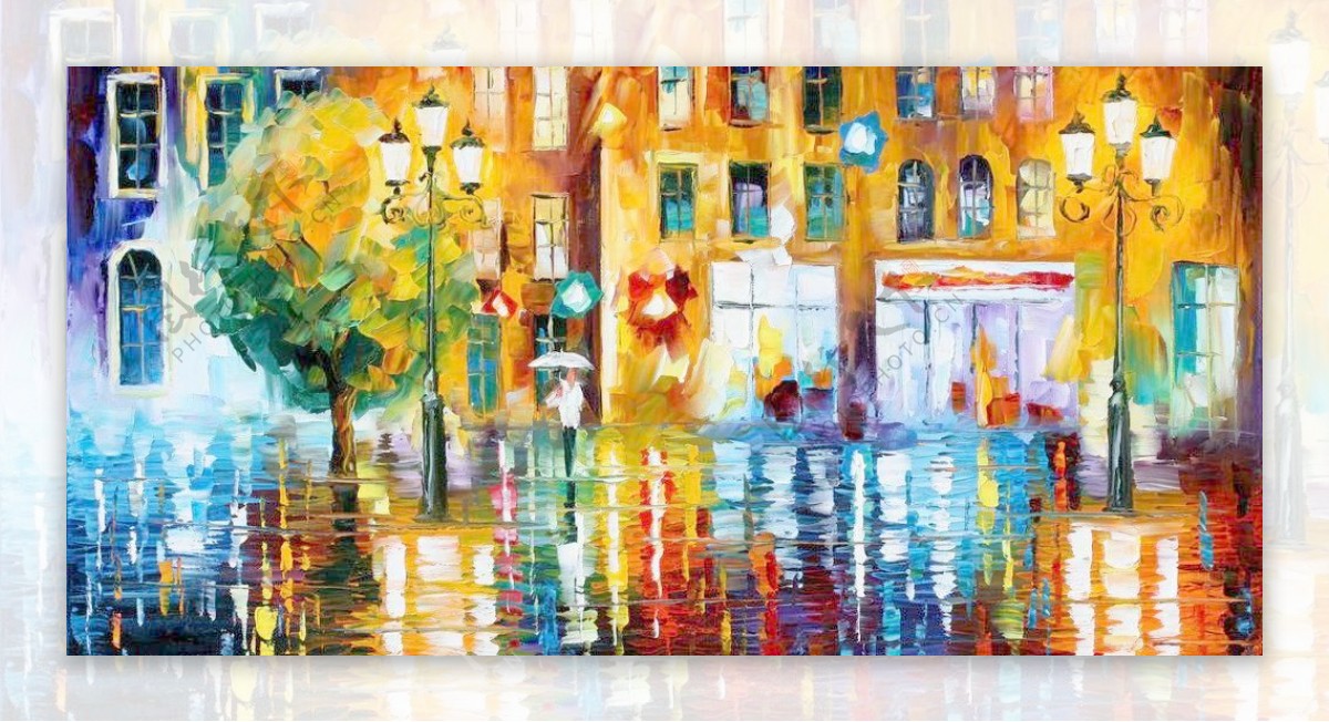 油画多雨的城市图片