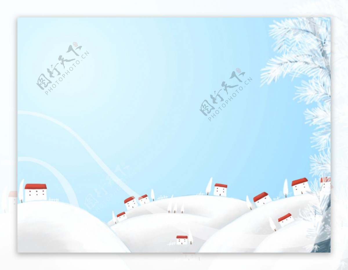 雪上的小房子卡通背景