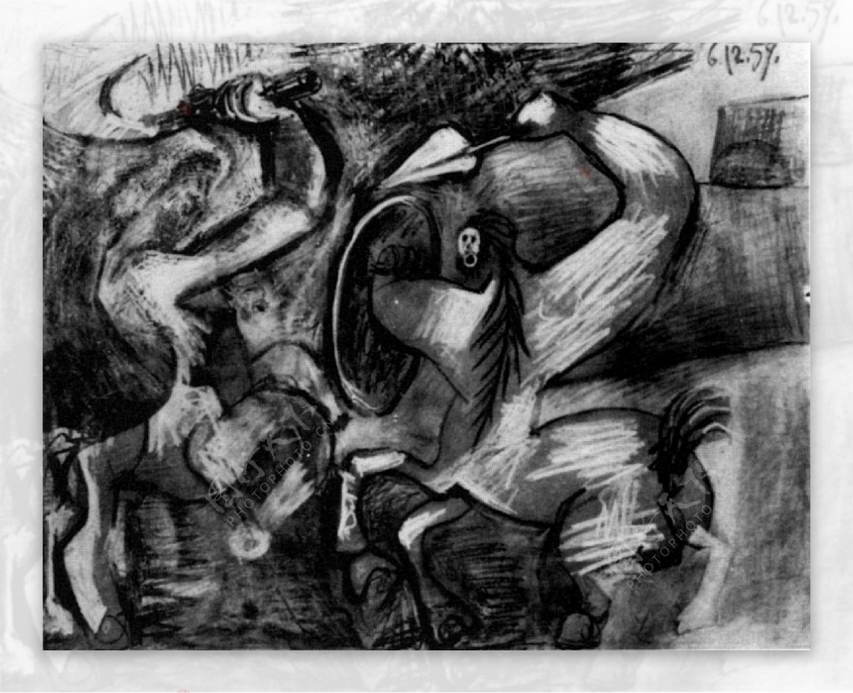 1959Combatdecentaures西班牙画家巴勃罗毕加索抽象油画人物人体油画装饰画