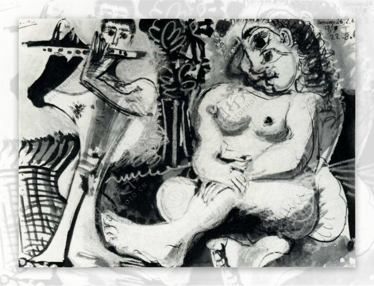 1967Nuassisetfl鏉ste1西班牙画家巴勃罗毕加索抽象油画人物人体油画装饰画