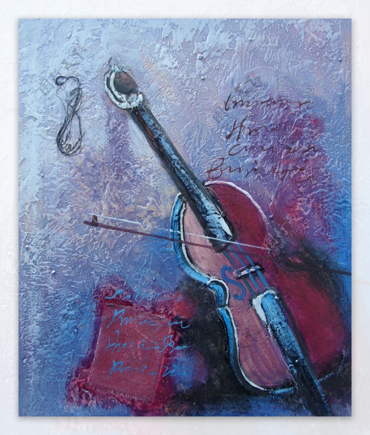 小提琴靠墙壁油画