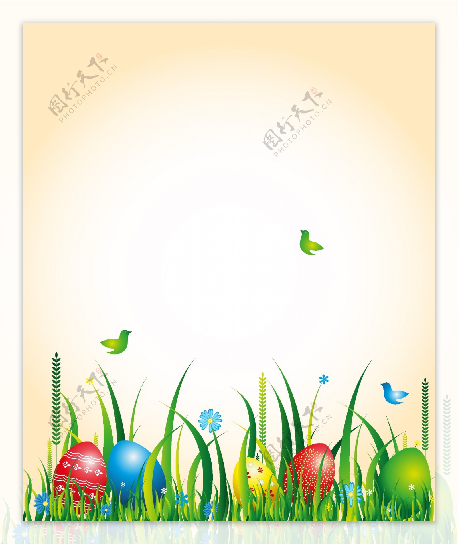 向量复活节背景草和鸡蛋