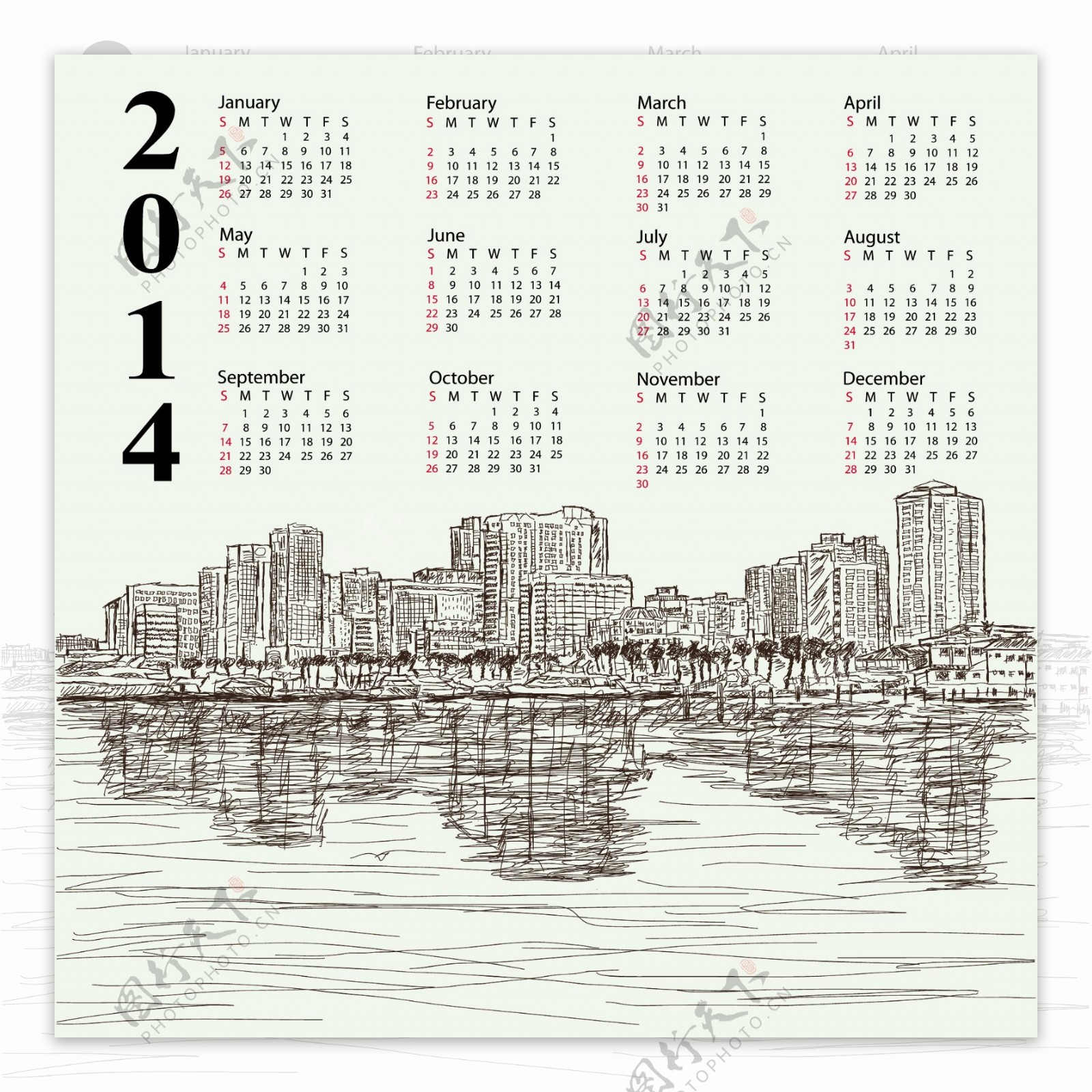 手绘景观2014个日历