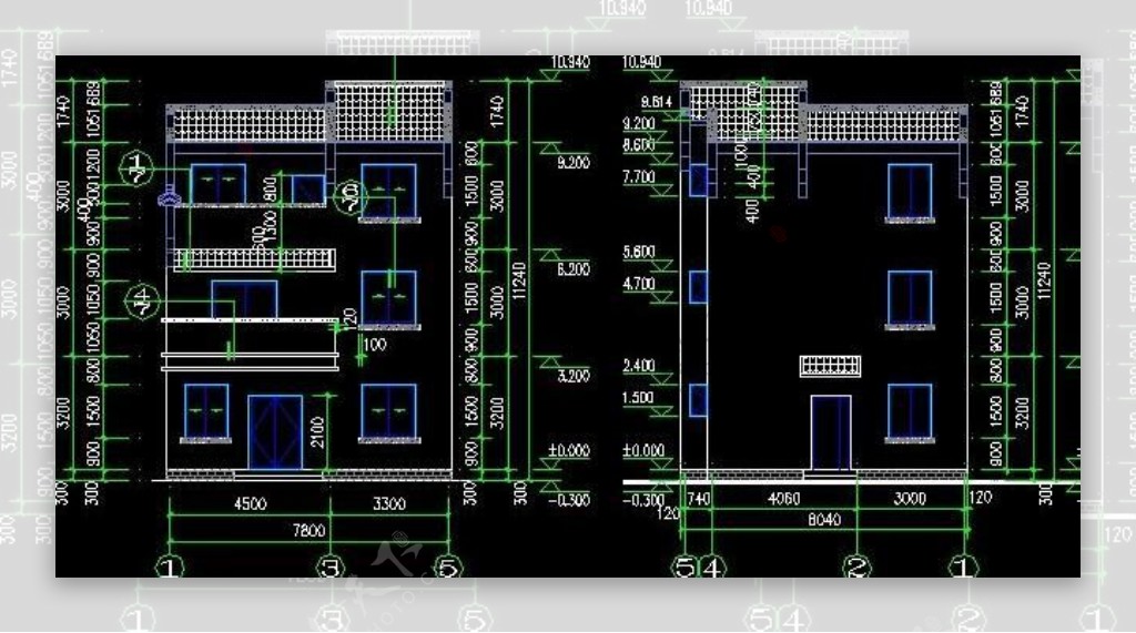 带露台新农村建设三层别墅建筑设计施工图nbsp8x8