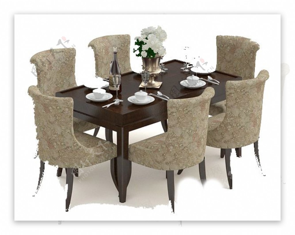古典餐桌椅3d模型素材图片