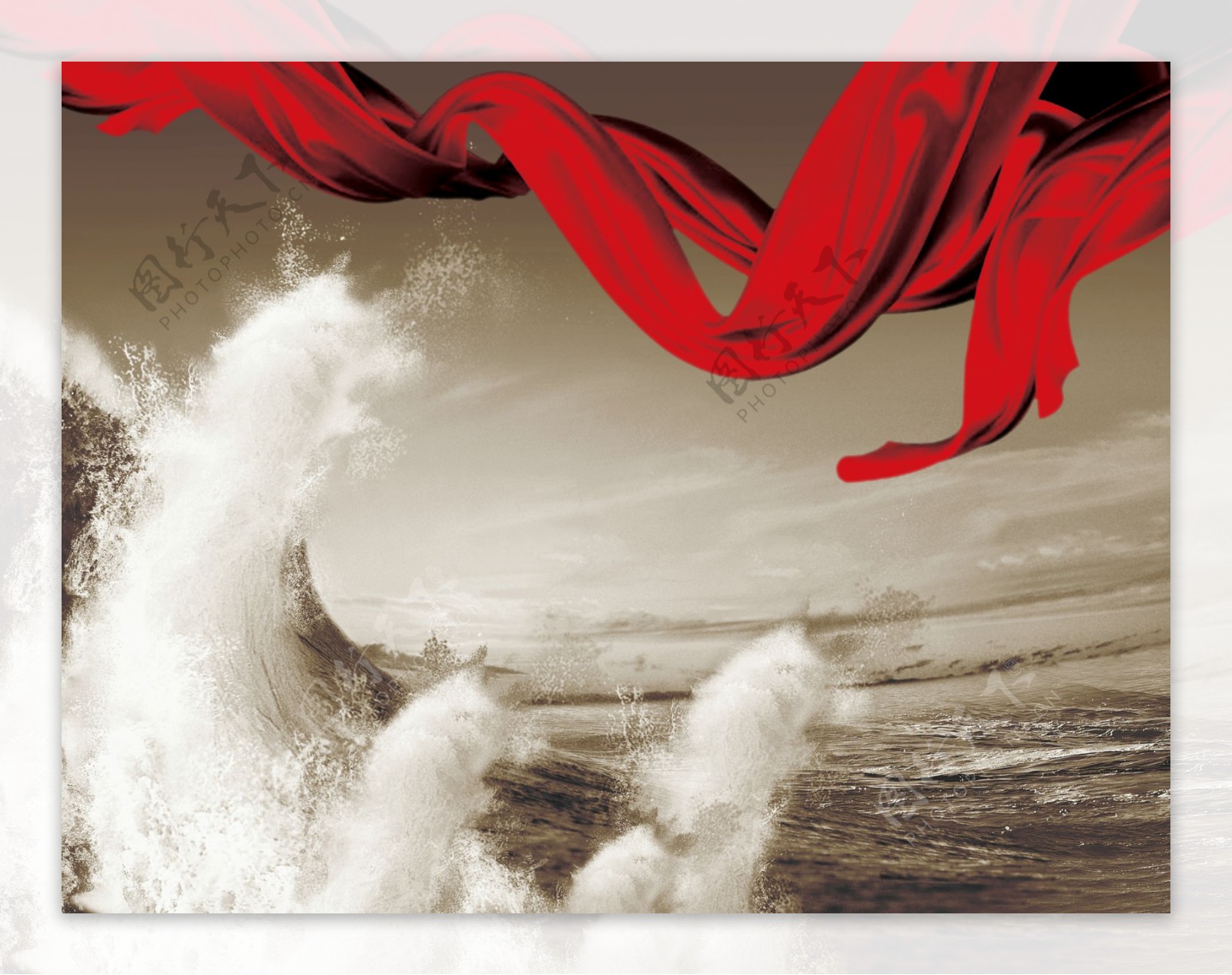 红色绸带海浪中国风