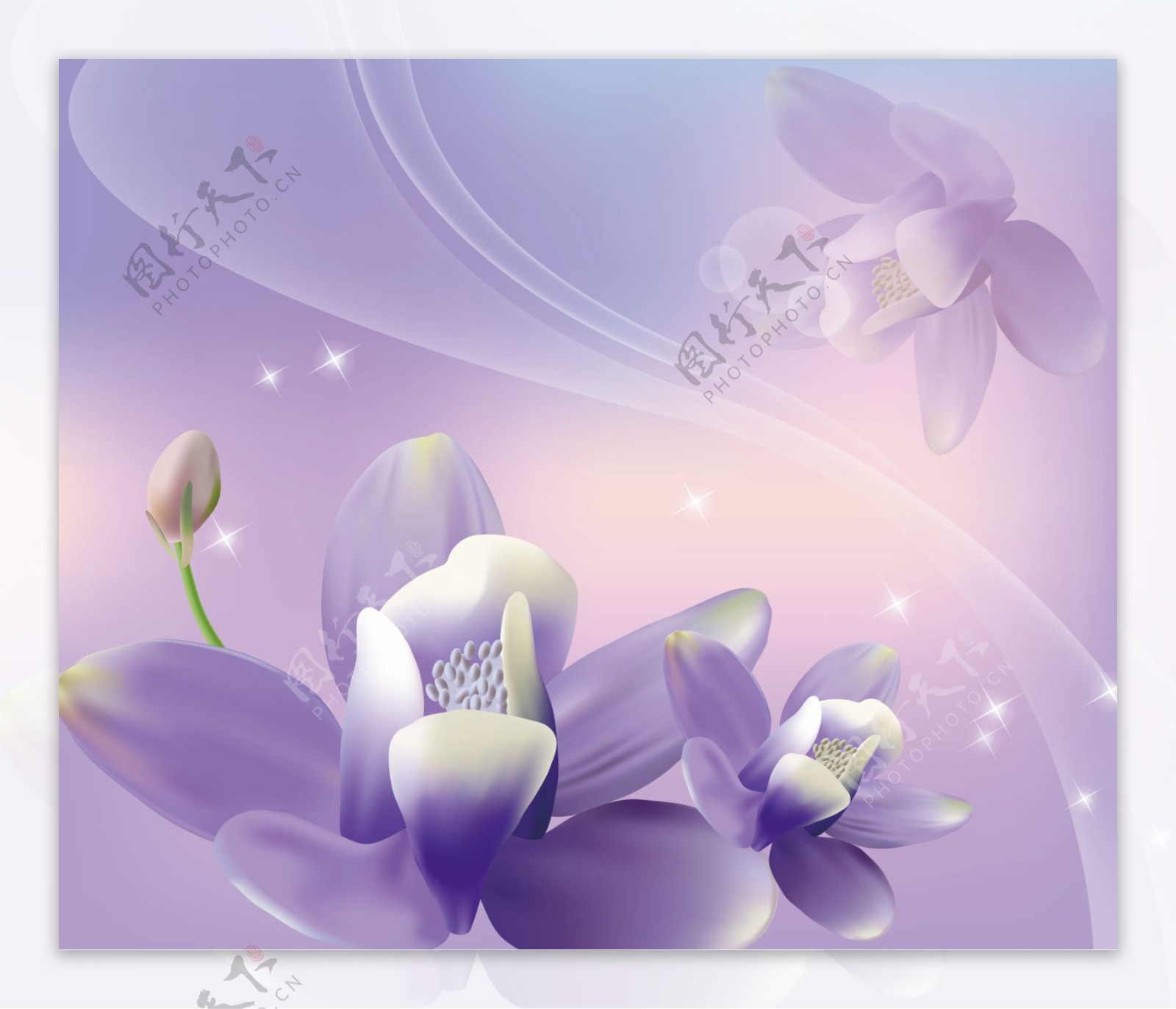 紫色淡雅花朵移门图案