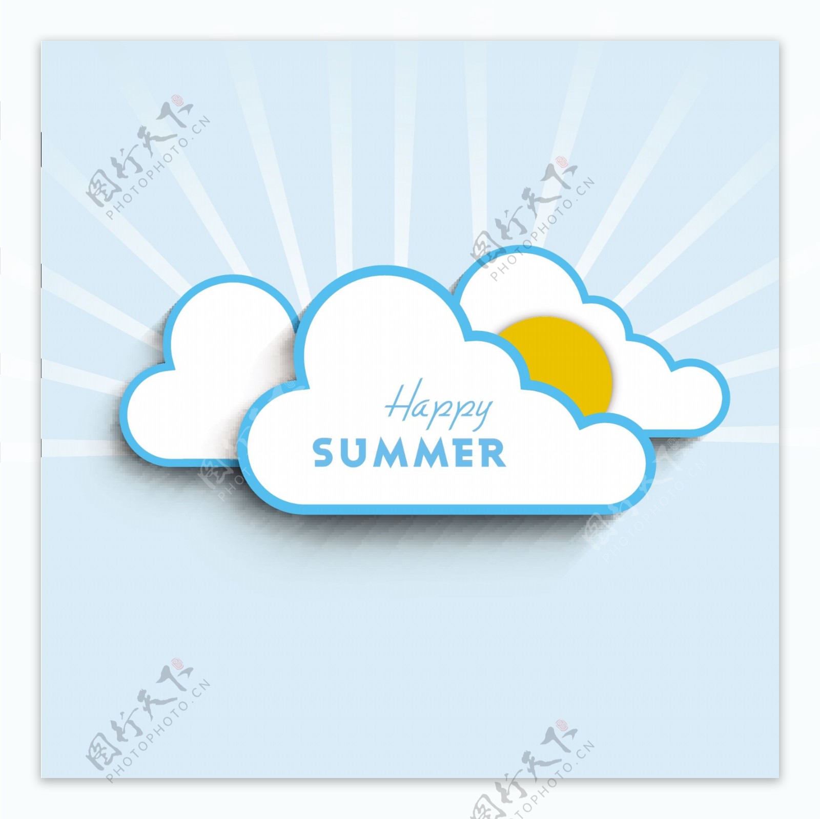夏季太阳在蓝云的概念