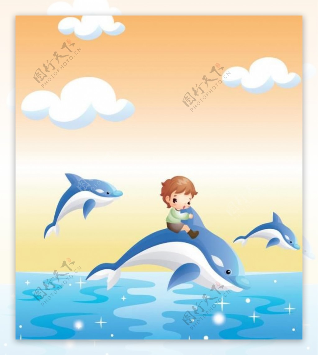 骑海豚的男孩图片
