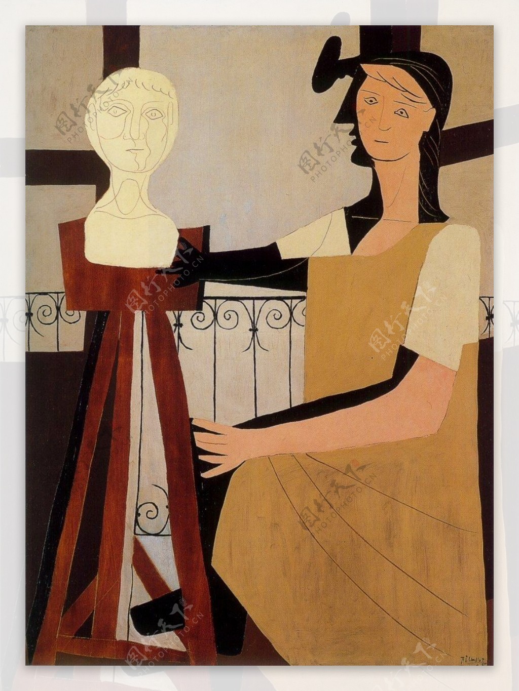 1925LastatuaireLafemmesculpteur西班牙画家巴勃罗毕加索抽象油画人物人体油画装饰画