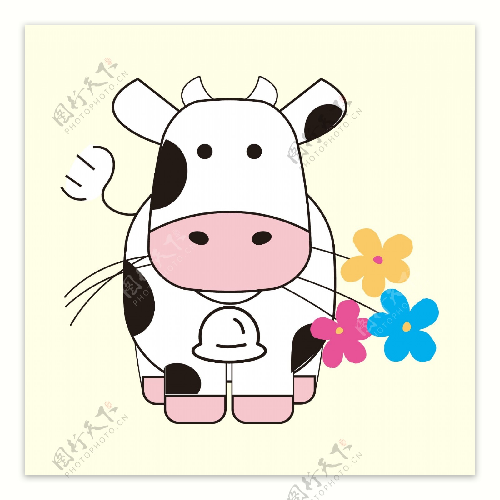 印花矢量图T恤图案卡通形象卡通动物奶牛免费素材
