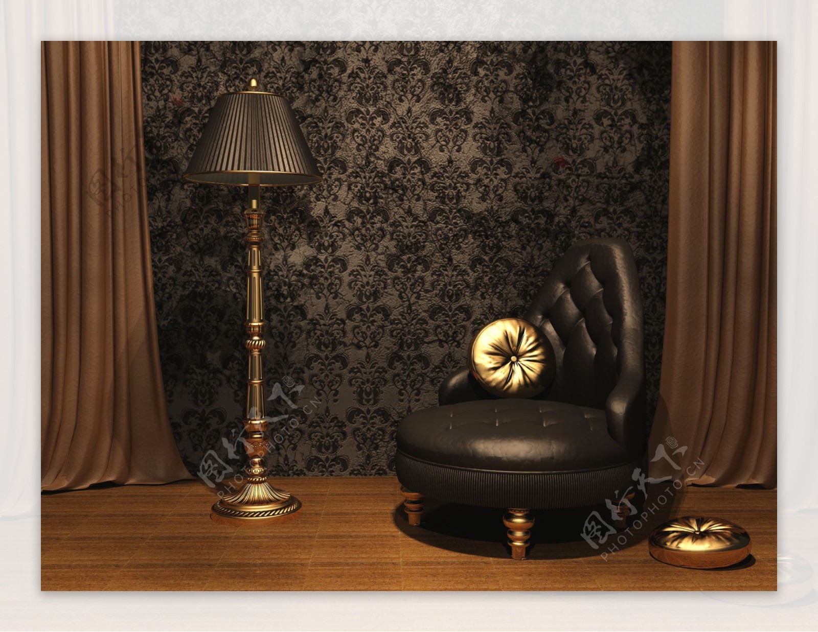 古典花纹沙发窗帘图片