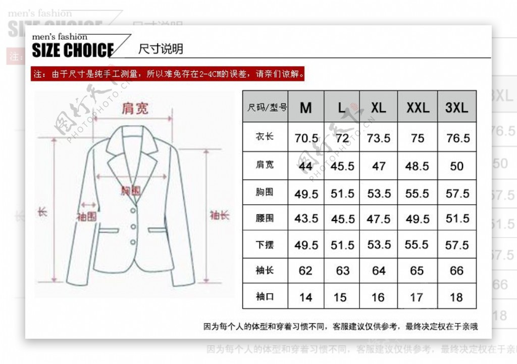 男装尺码表