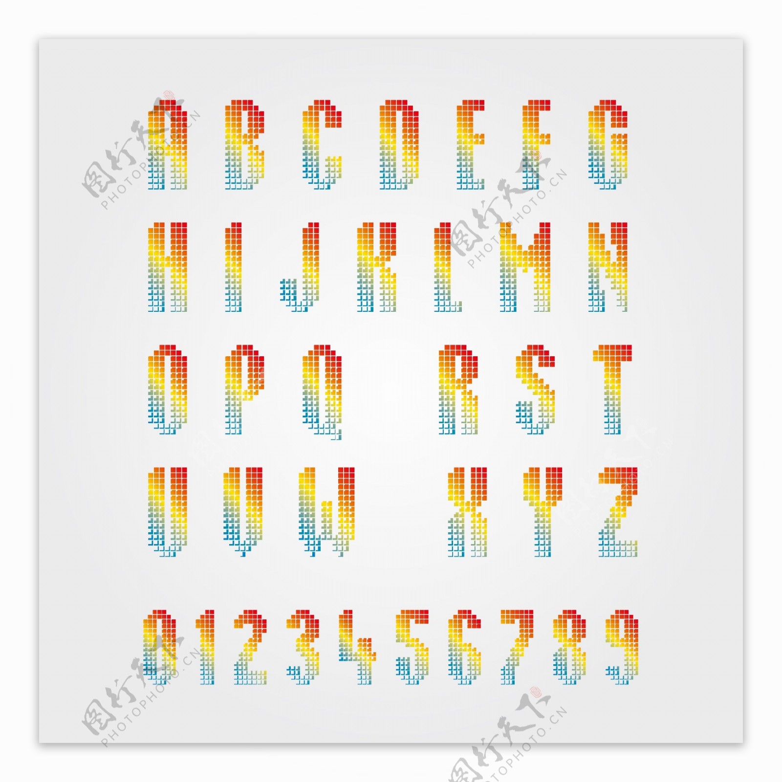 彩色26个英文字母数字设计艺术字图片