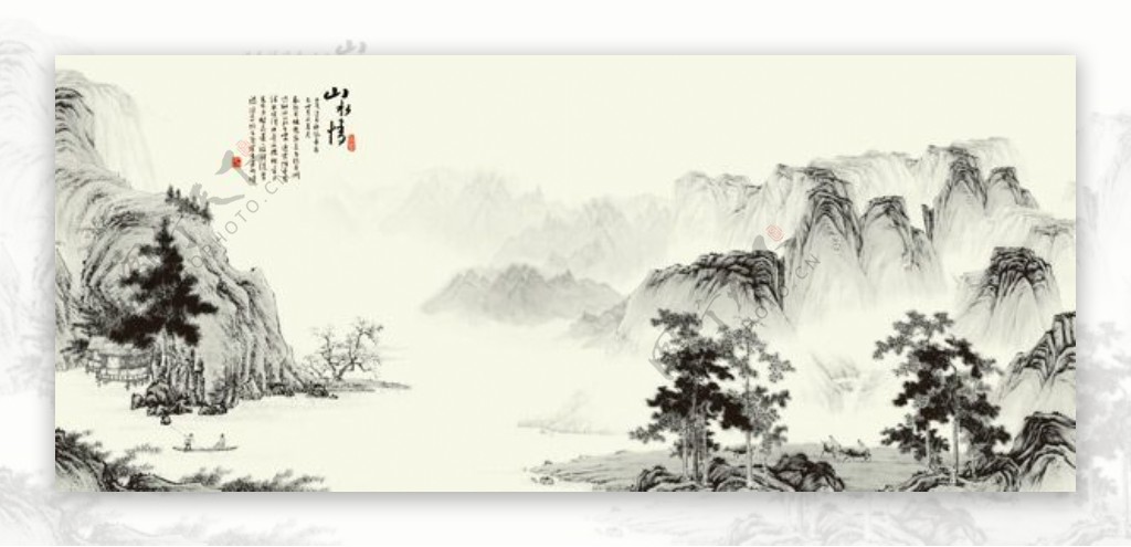 黑白山脉墙画矢量素材