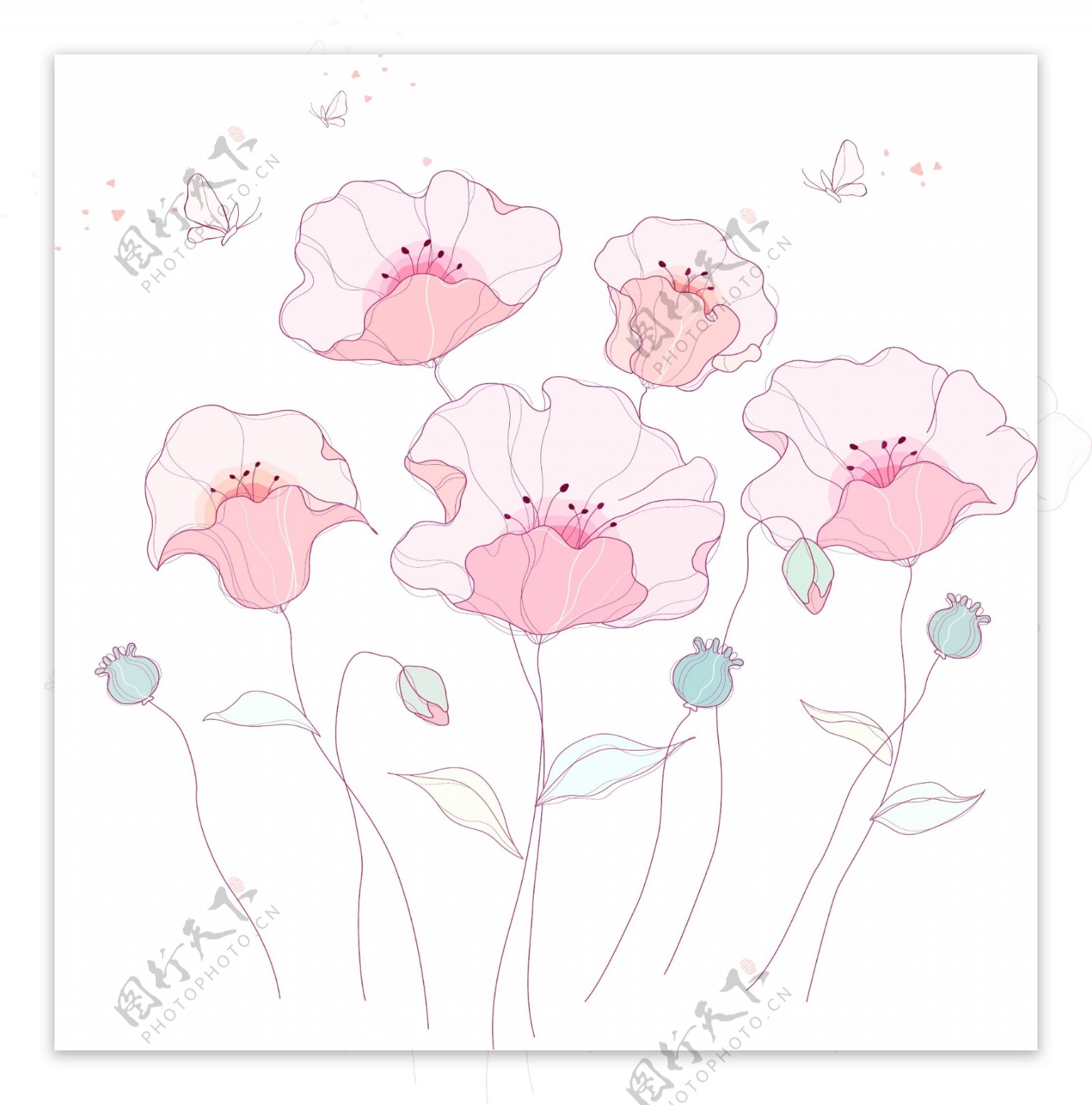 粉色创意花卉植物图案矢量图