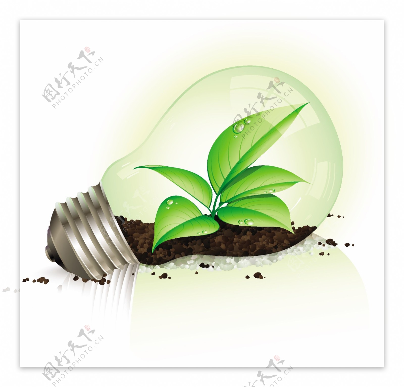 一组环保主题的绿叶与灯泡矢量素材
