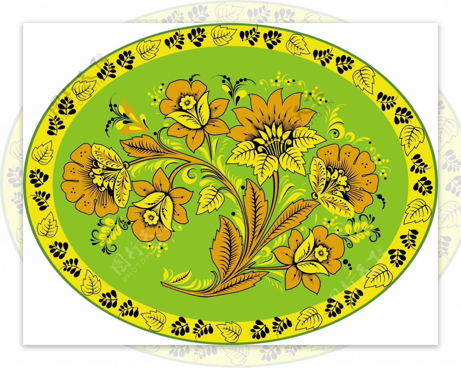 印花矢量图优雅植物色彩绿色黄色免费素材