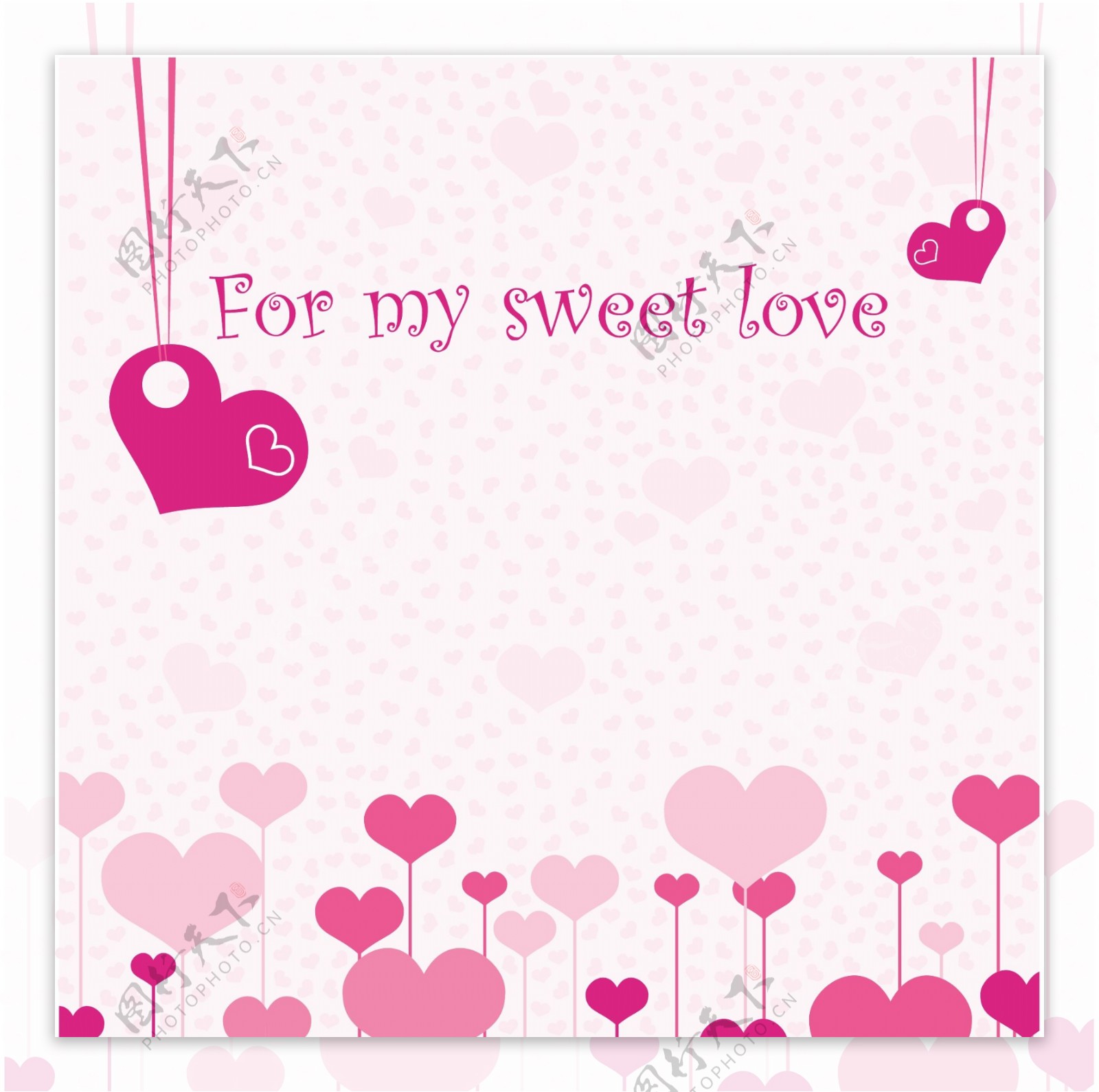 可爱的浪漫的情人节贺卡矢量素材的粉红色的心的爱