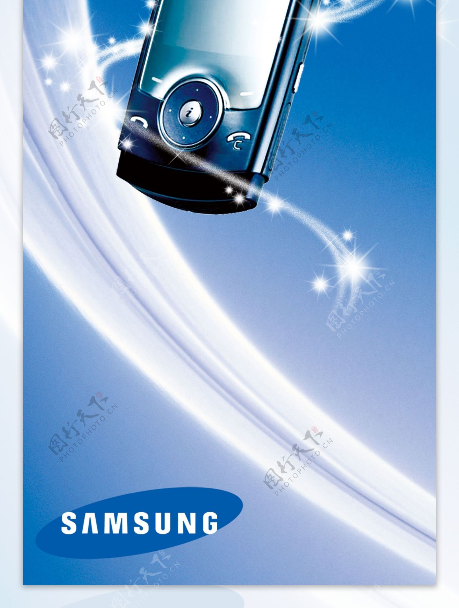 三星手机海报三星手机三星令人瞩目的焦点天蓝色亮光星星新款手机PSD分层素材源文件库150PSD150DPIPSD