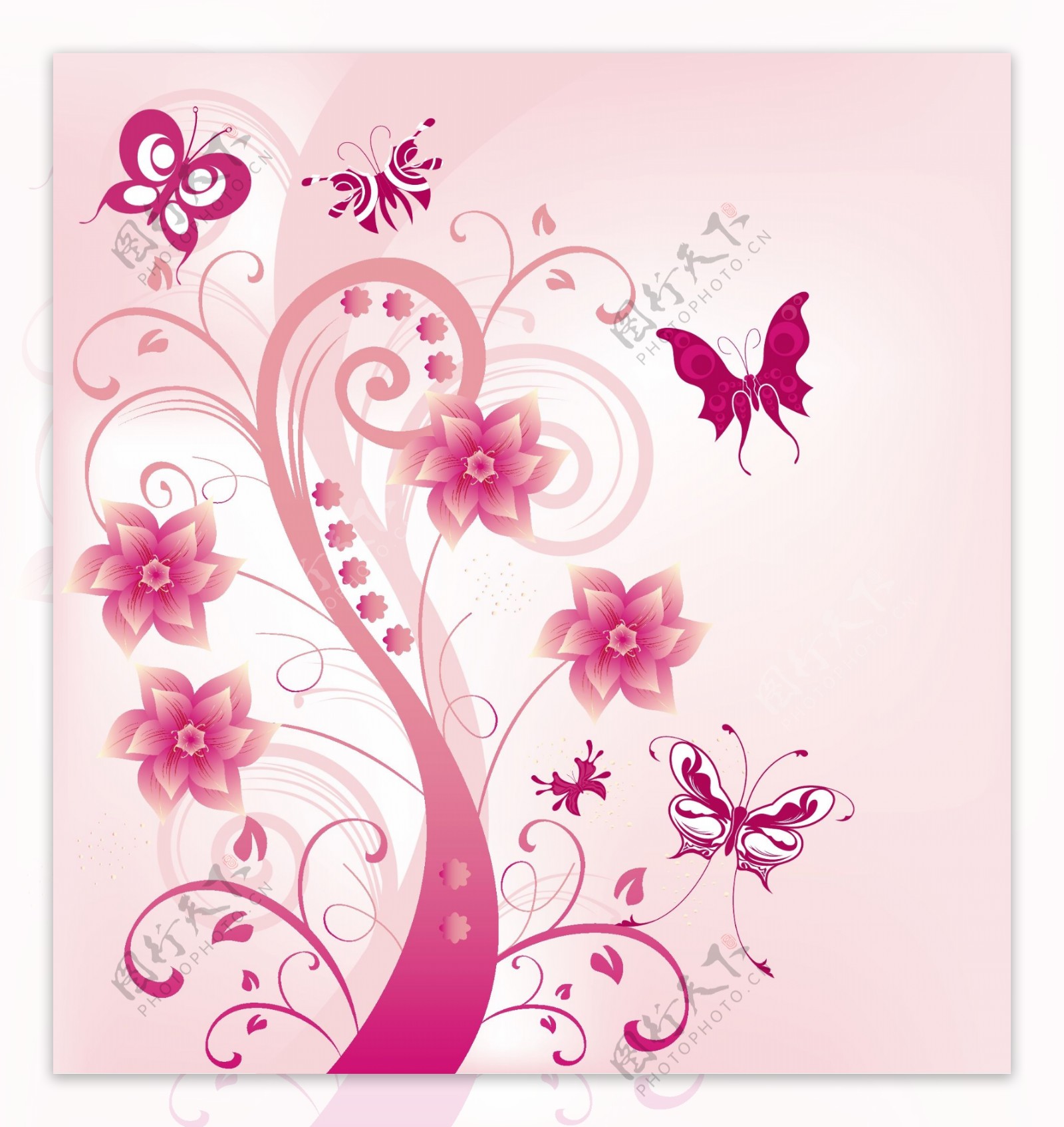粉红蝴蝶花的抽象背景矢量