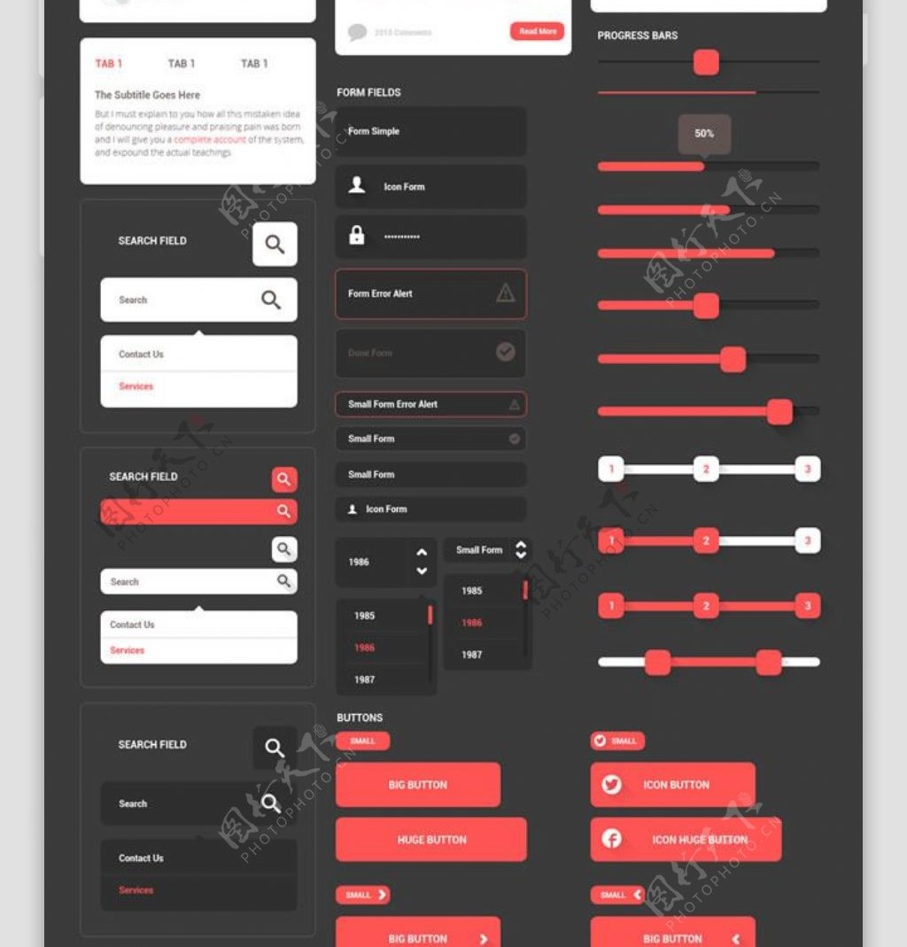 红黑UI工具包设计PSD素材