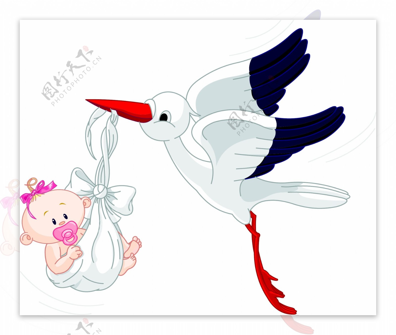衔着婴儿宝宝的天鹅标签图片