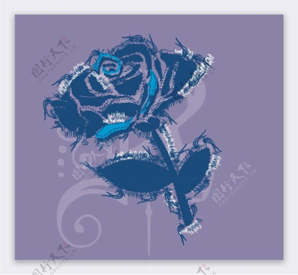 印花矢量图紫色藏青色玫瑰花免费素材