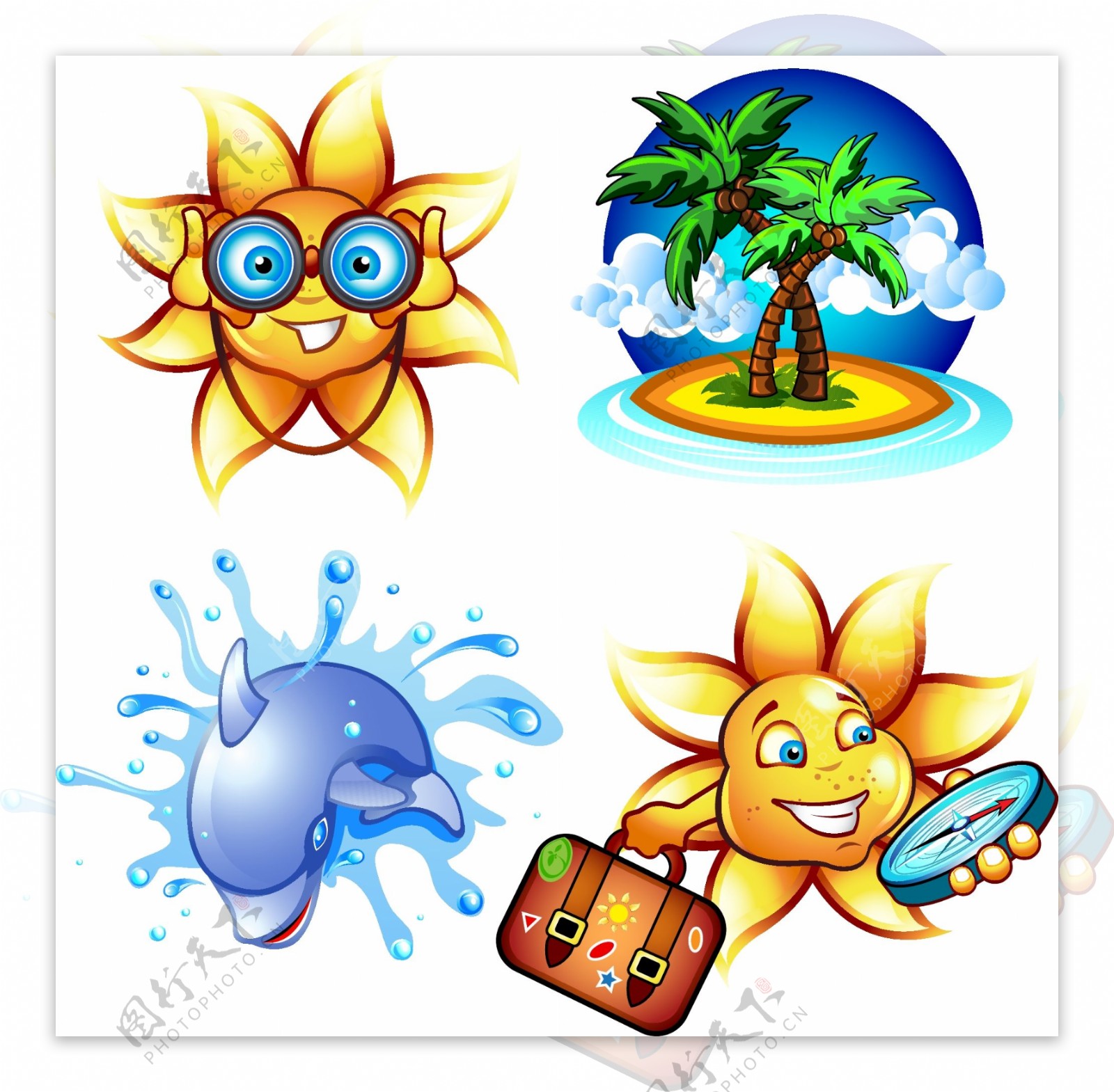 手绘的夏日太阳元素插画图片素材_ID:423663034-Veer图库