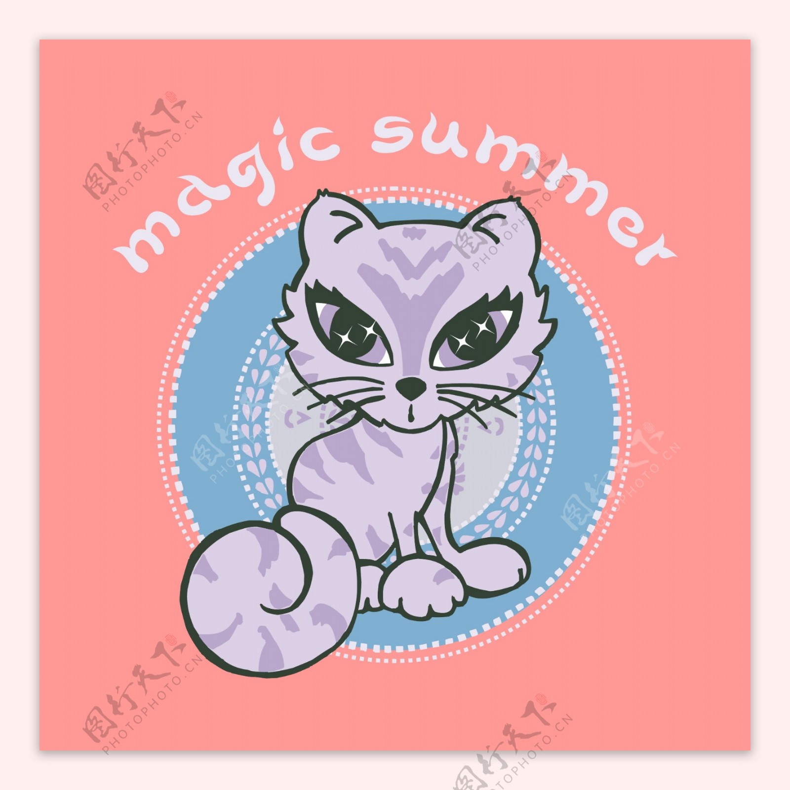 印花矢量图T恤图案图文结合动物小猫免费素材