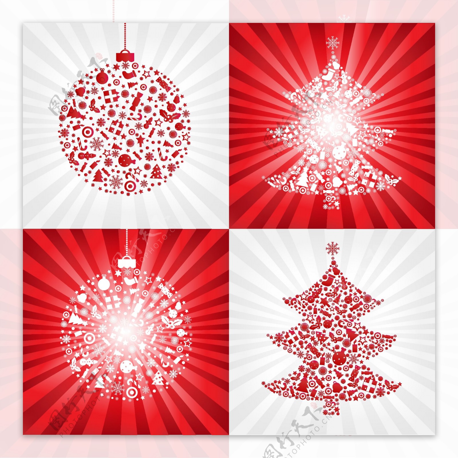 矢量素材红色圣诞彩球与圣诞树