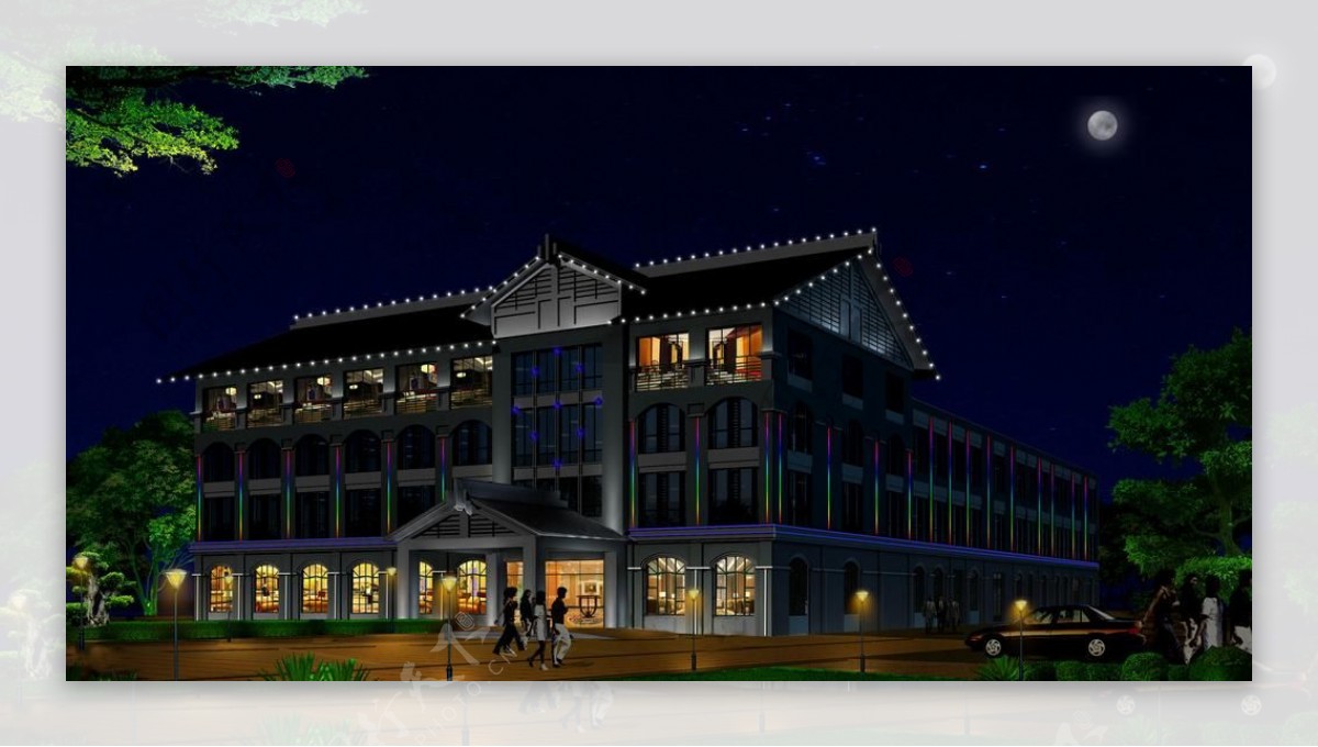 荷花宾馆夜景flash动画效果图图片