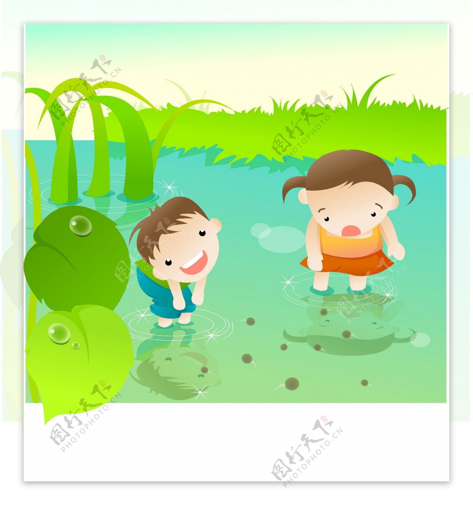 小朋友河邊戲水玩耍