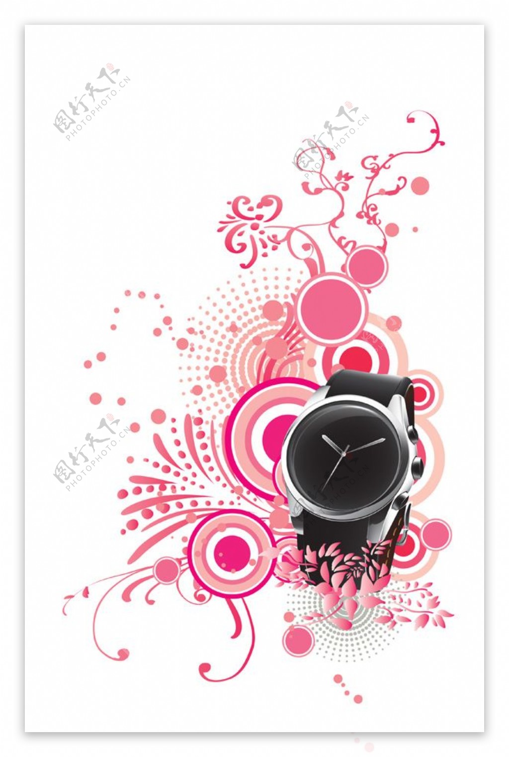 陶瓷手表与粉红花纹PSD分层