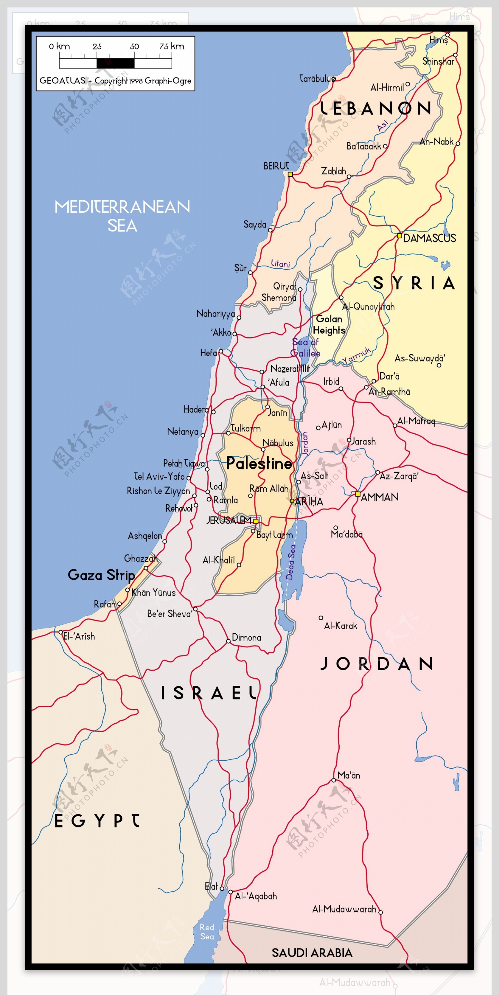 美丽的世界地图矢量素材以色列巴勒斯坦地图