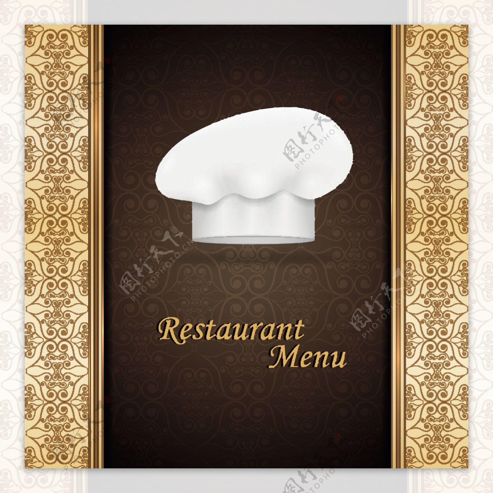 厨师的帽子和餐馆的菜单封面设计矢量图01