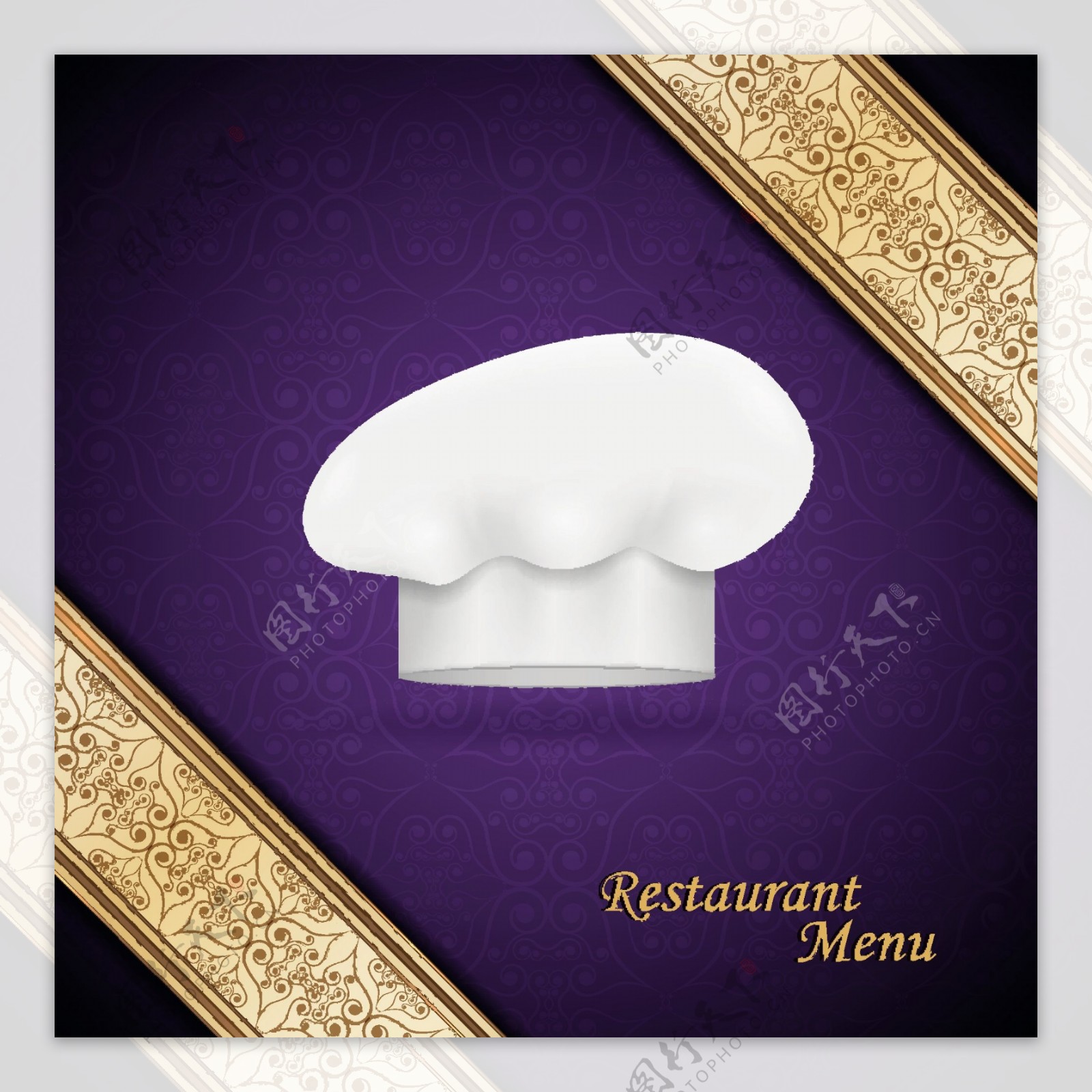 厨师的帽子和餐馆的菜单封面设计矢量图03