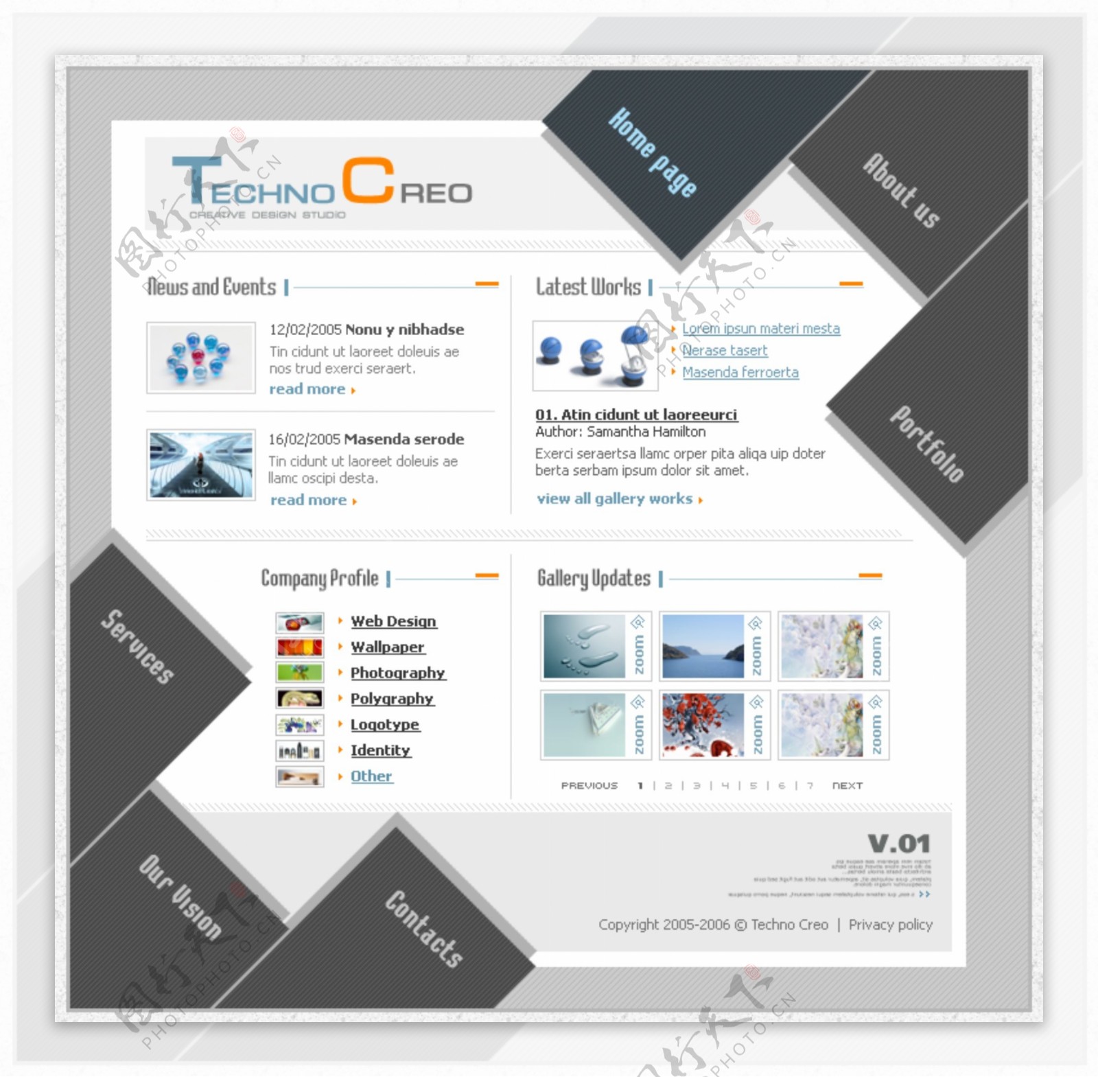 02075设计创意类韩国网页模板全套含7psd页面文件图片