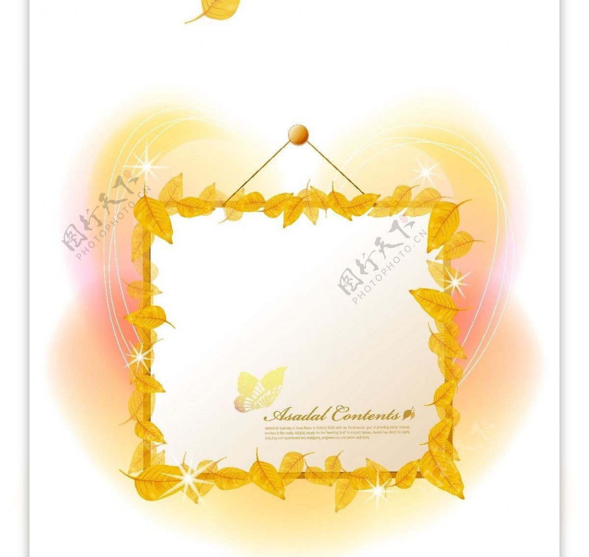 金黄色树叶装饰边框矢量素材